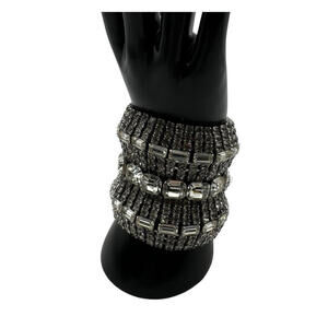 Vintage Unsigned Deco Wide Clear Rhinestone Statement Bracelet